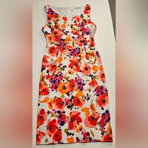 London Times Petites Floral Sheath Dress White Orange Red Purple 4P Women's